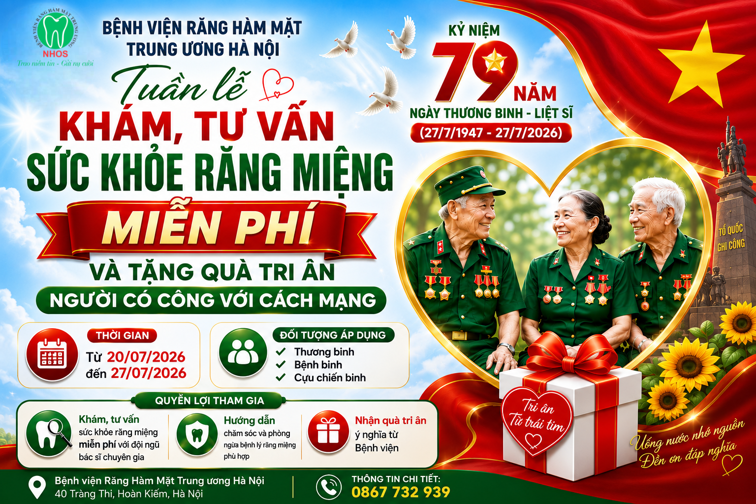  TUẦN LỄ KHÁM, TƯ VẤN SỨC KHỎE RĂNG MIỆNG MIỄN PHÍ VÀ TẶNG QUÀ TRI ÂN NGƯỜI CÓ CÔNG VỚI CÁCH MẠNG 